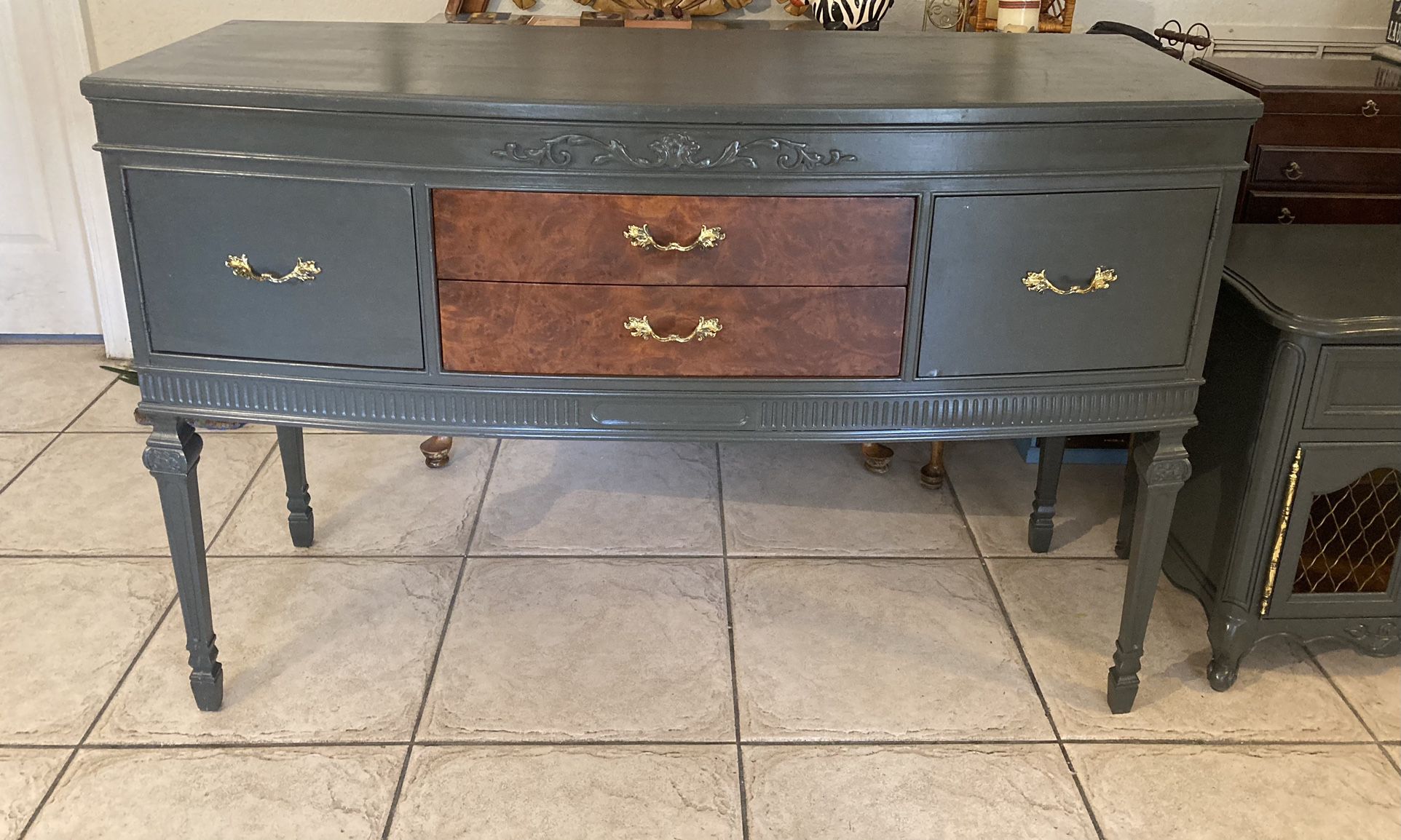 Vintage Refinished Wooden Buffet/ Sideboard/ TV Stand/ Credenza/ Dresser And Side Table 