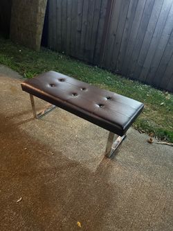 Free Dark Brown Tufted Leather Bench with Chrome Legs