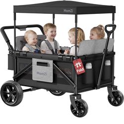 New 4 Seater Wagon Stroller for Kids, Collapsible Wagon Stroller with Removable Canopy, Foldable Stroller Wagon with Seat and Storage Pocket for Baby 