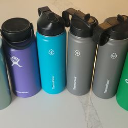 6 piece set of insulated bottles, Starbucks, Adidas,  Hydro and Thermoflask