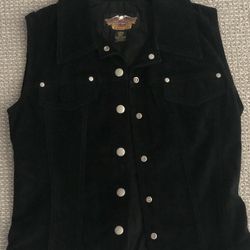 Harley-Davidson Women’s Black Genuine Leather Suede Snap Vest Size Medium