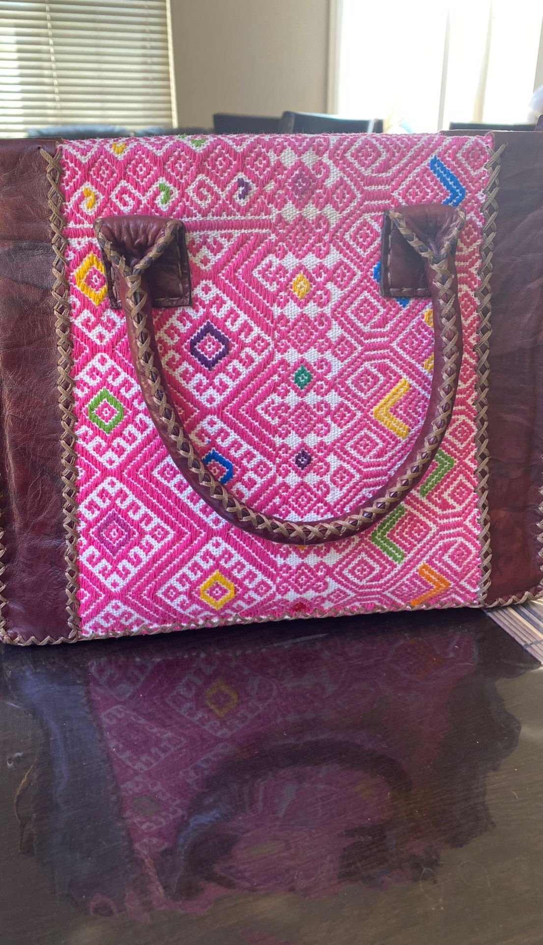 $100 handmade all leather pink and burgundy purse!