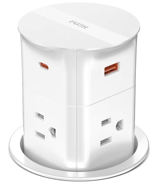 White Pop Up Outlet, 4 Outlets, 4 USB Ports