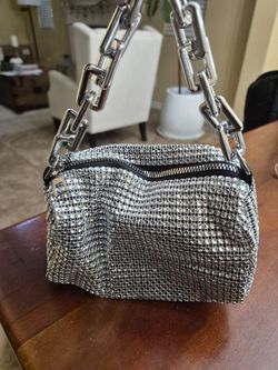 Silver Rhinestone Mini Bag with Chain Handle