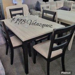 ✅️✅️5 pc  two tone finish wood dining table set padded seat chairs✅️✅️✅️