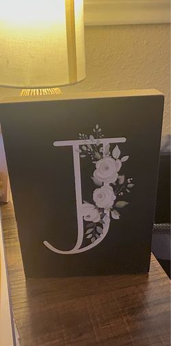Desk Sign "J" initial with floral