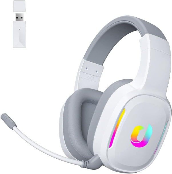 Jeecoo G80 Wireless Gaming Headset - 7.1 Surround Sound, Detachable Noise Canceling Mic, Low Latency 2.4G Wireless Gaming Headphones, Shining RGB - Wo