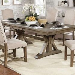 7 Pc Rustic Oak Dining Table Set Brand New In Box