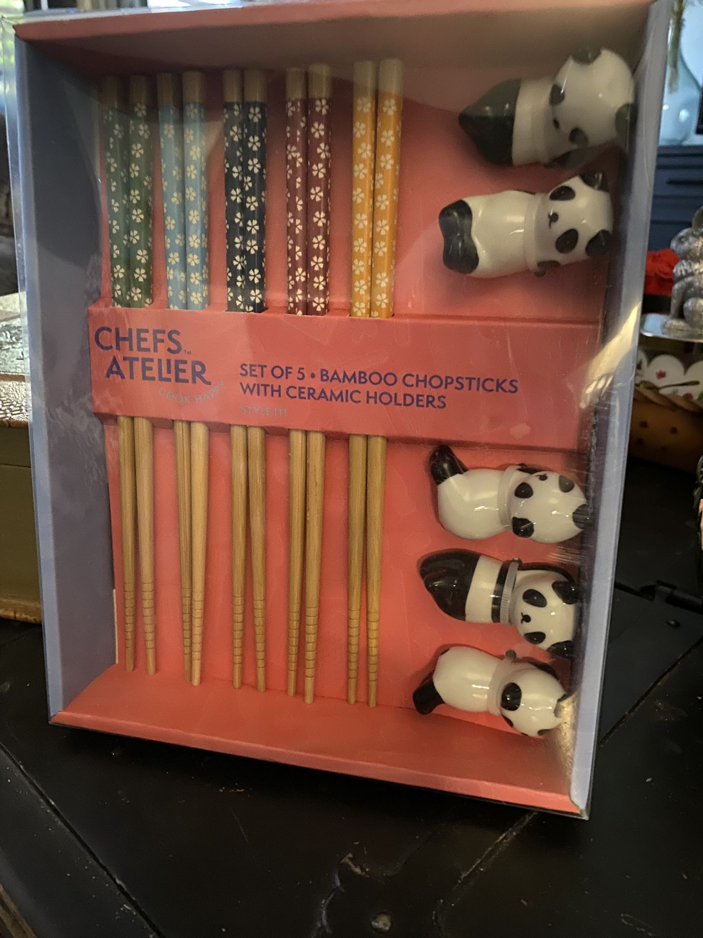 Chefs Atelier Set Of 5 Bamboo Chopsticks With Ceramic Panda Holders tgiles2