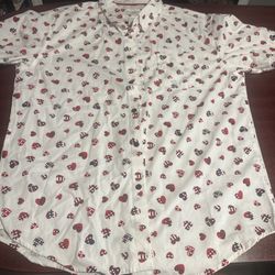 Eighth Avenue Mens XL Red White And Blue Heart Short Sleeve Button Up