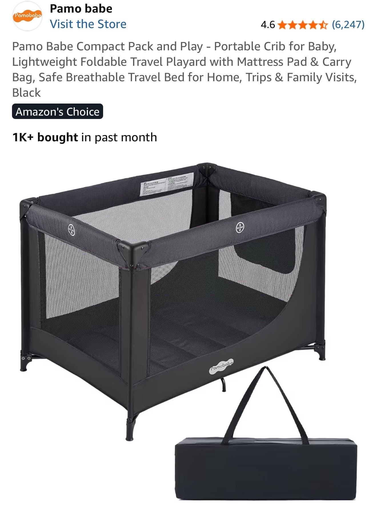 ๐ถPamo Babe Compact Pack and Play Portable Crib for Baby ๐READ DESCRIPTION