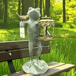 Frog and Bird Garden Lantern Sculpture 20”