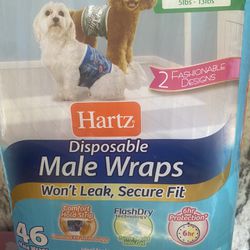 Hartz Disposable Male Wraps/Diapers for dogs, Size 5-13lbs (waist size 11”-16”).  46 Count.  