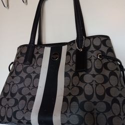 COACH BAG GRAY BLACK SIGNATURE,  MEDIUM 