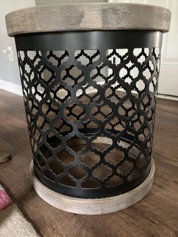 Quatrefoil Metal and Wood Side Table
