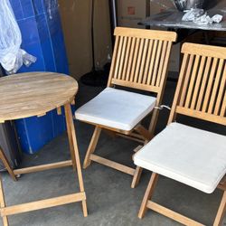 Outdoor folding wooden stool and table set