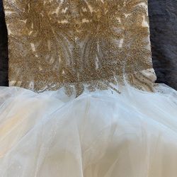 Evening, prom, sweet 16 dress ivory/gold