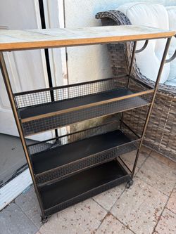 4-Tier Rolling Utility Cart with Wood Top