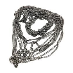 Vera Wang Multi Chain Layered Necklace, Silver Tone, 36 Inch, Opera Length,  Braided Accents, Grunge Style, Trendy Statement Jewelry