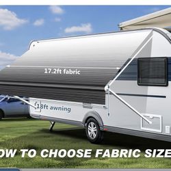 18FT RV Awning Fabric Replacement, Heavy Duty 4-PLY Vinyl Fabric Camper Awning, Universal Outdoor Canopy for Camper, Trailer, Motorhome Awnings for Al