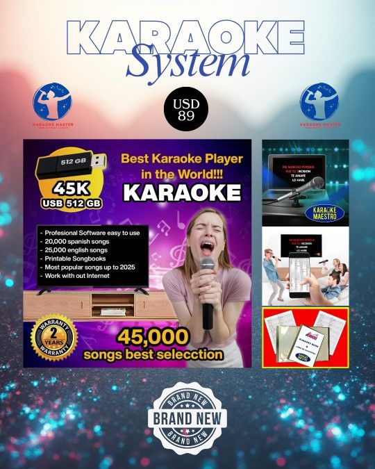 Karaoke Profesional-45,000 Song’s in USB drive English & Spanish
