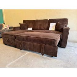 brown corduroy sectional sleeper sofa with pull out bed