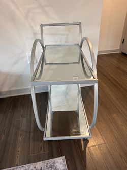 Silver Metal and Glass Bar Cart