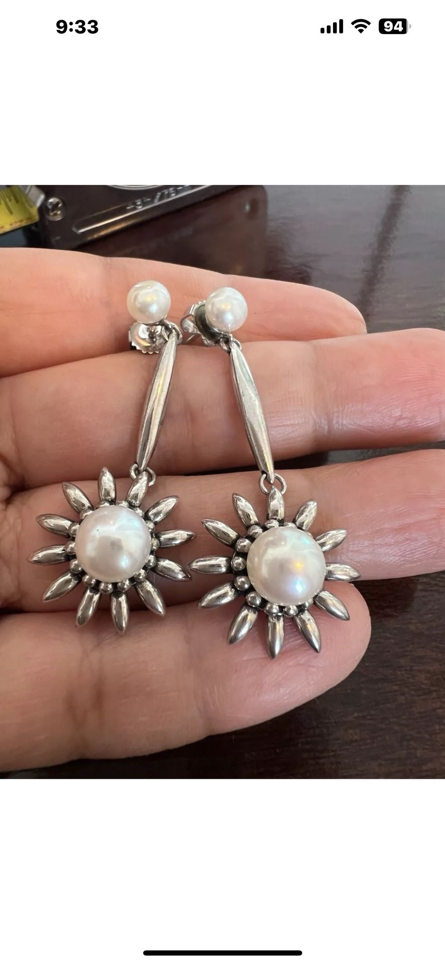 honora sterling silver pearl flower dangle earrings