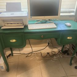 Emerald Green Vintage Desk/vanity Refinished