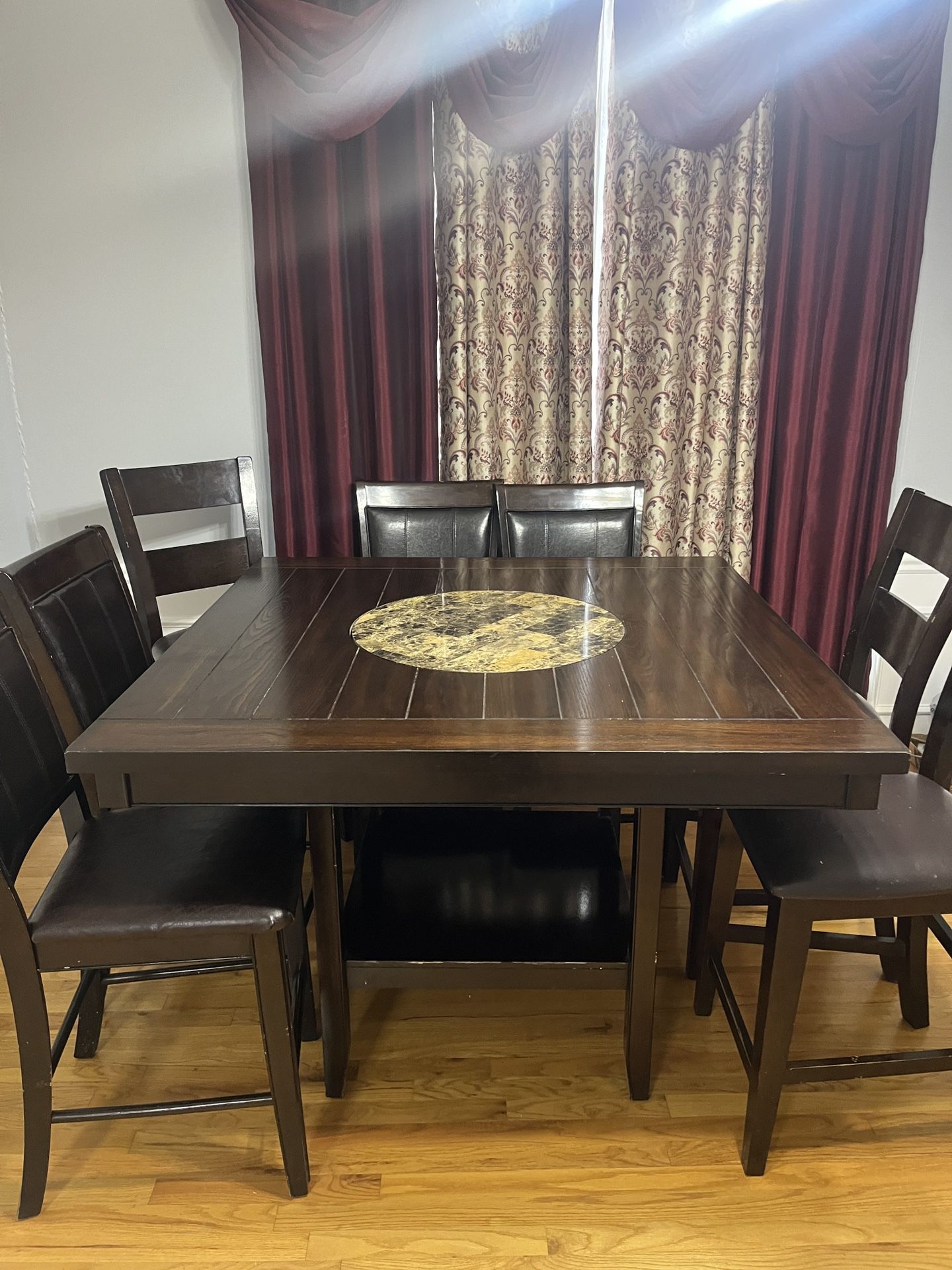 48" Square Lazy Susan Breakfast And Dining Table With 7 Chairs