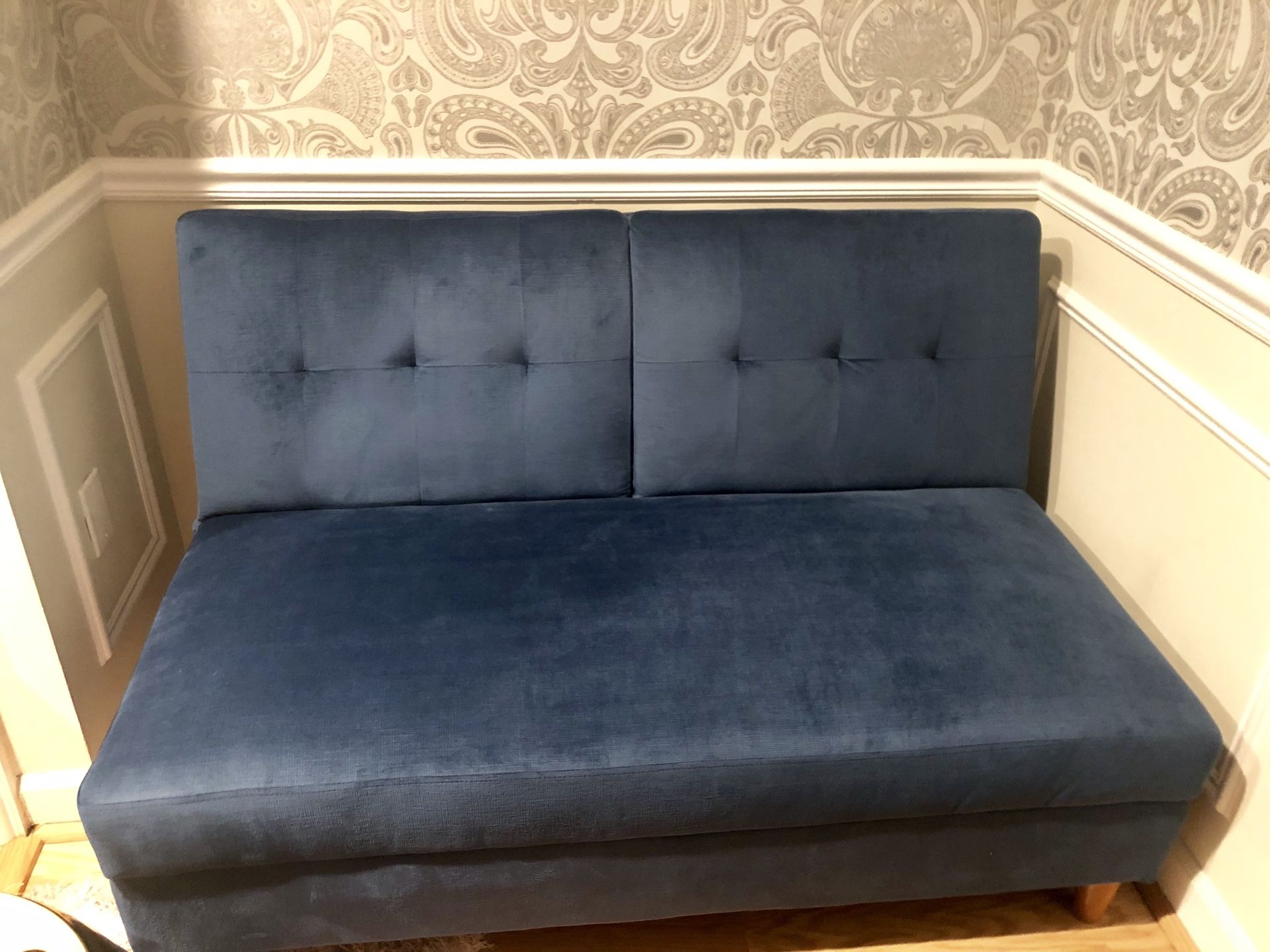 Blue Chenille Reversible Sleeper with Chaise