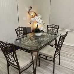Iron Glass Table Dining Set With 4 Matching Chairs, Great For Dining Rooms, Or Kitchens