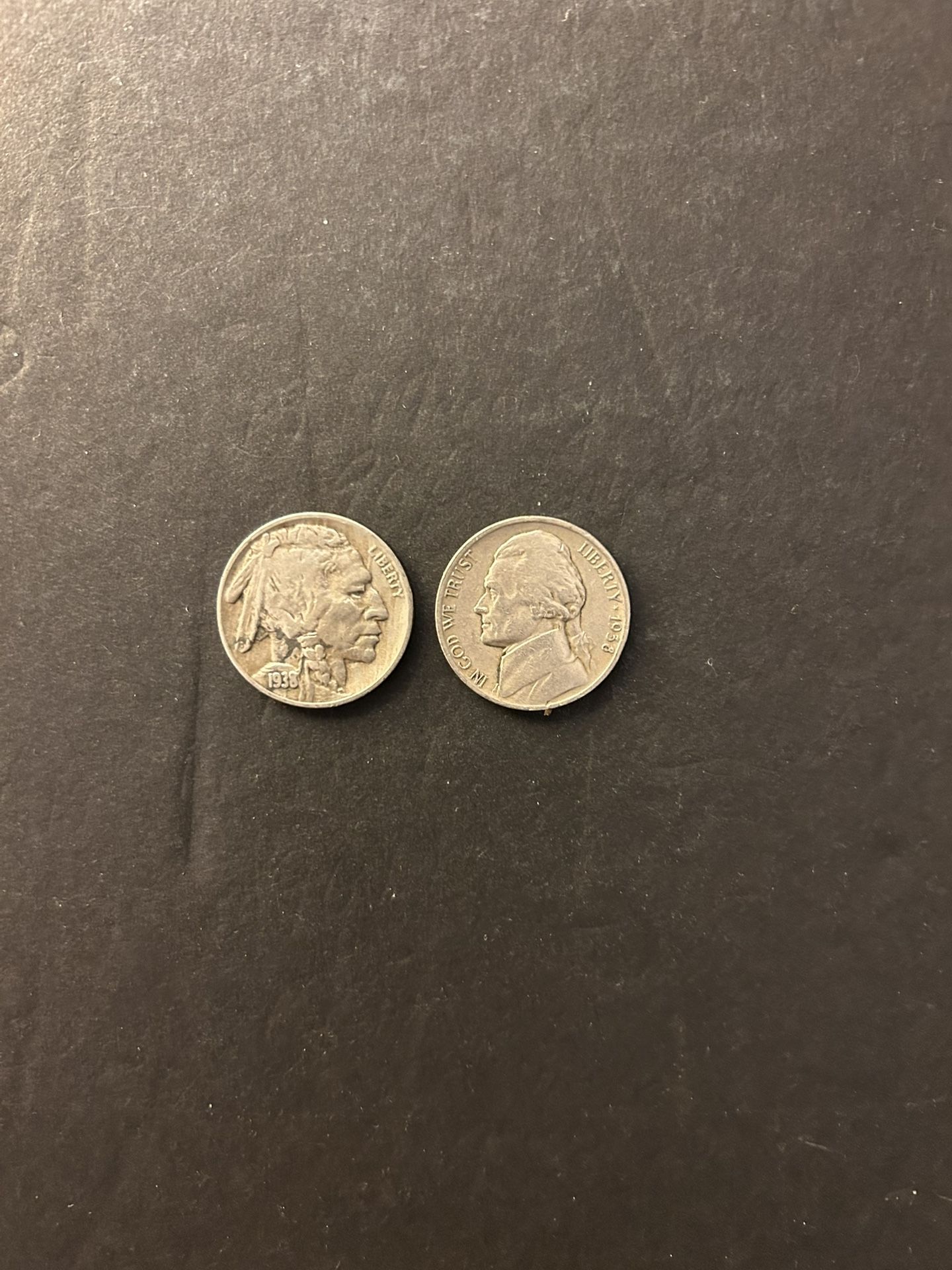 Coins – 1938D Jefferson Nickel and 1938D Buffalo Nickel - Total 2 Coins