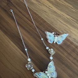 Betsy Johnson Butterfly Necklace and Ring Set