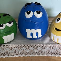 Ceramic M&M Cookie Jars Collectibles Green/Blue/Yellow