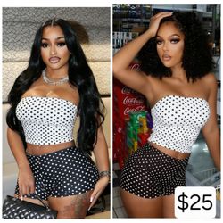 Black & White Polka Dot Tube Top and Shorts Set