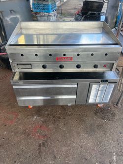 Vulcan Commercial gas griddle with chef base refrigerator
