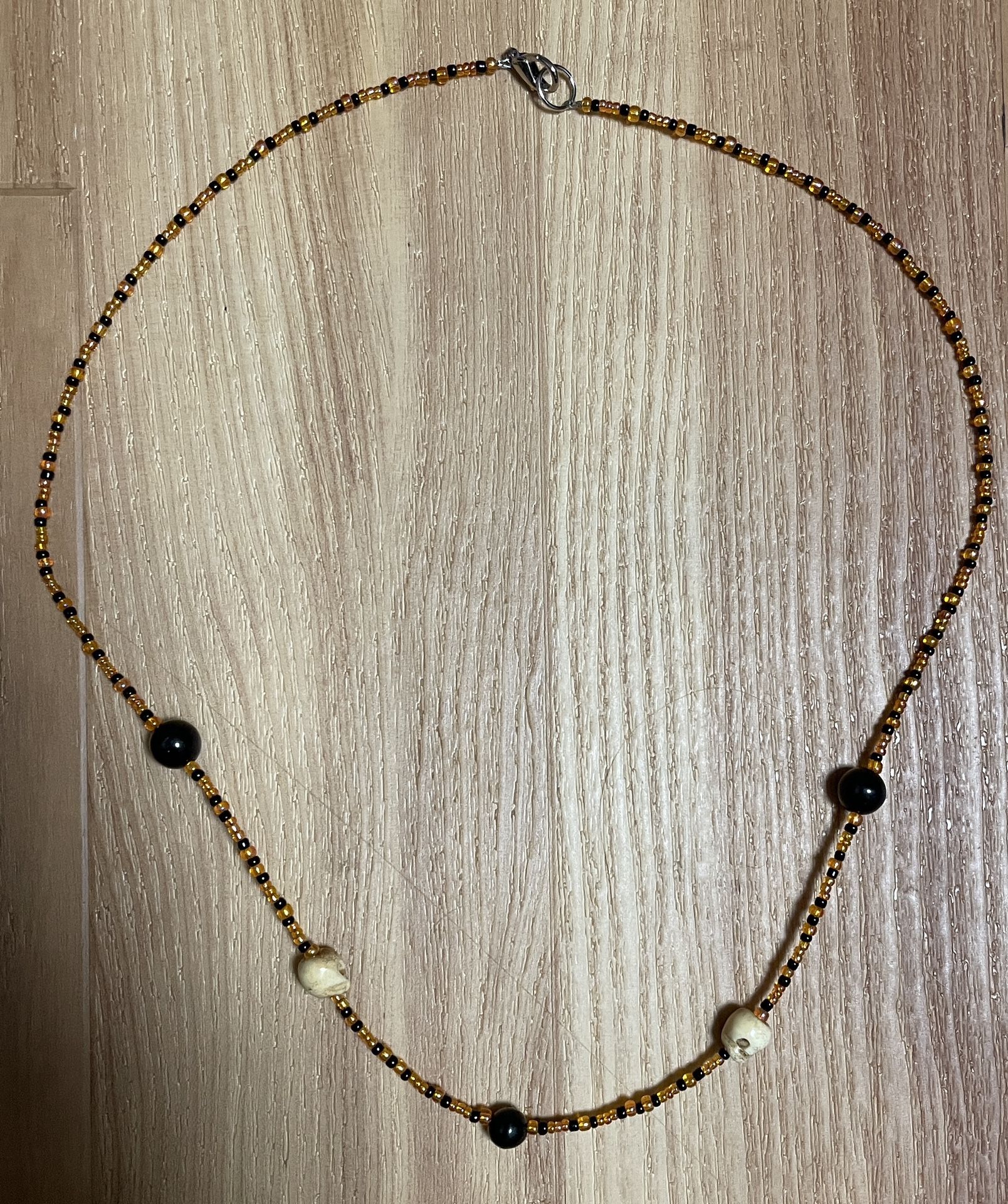 Halloween Or Goth Piece With Small Skulls Glass Beads
