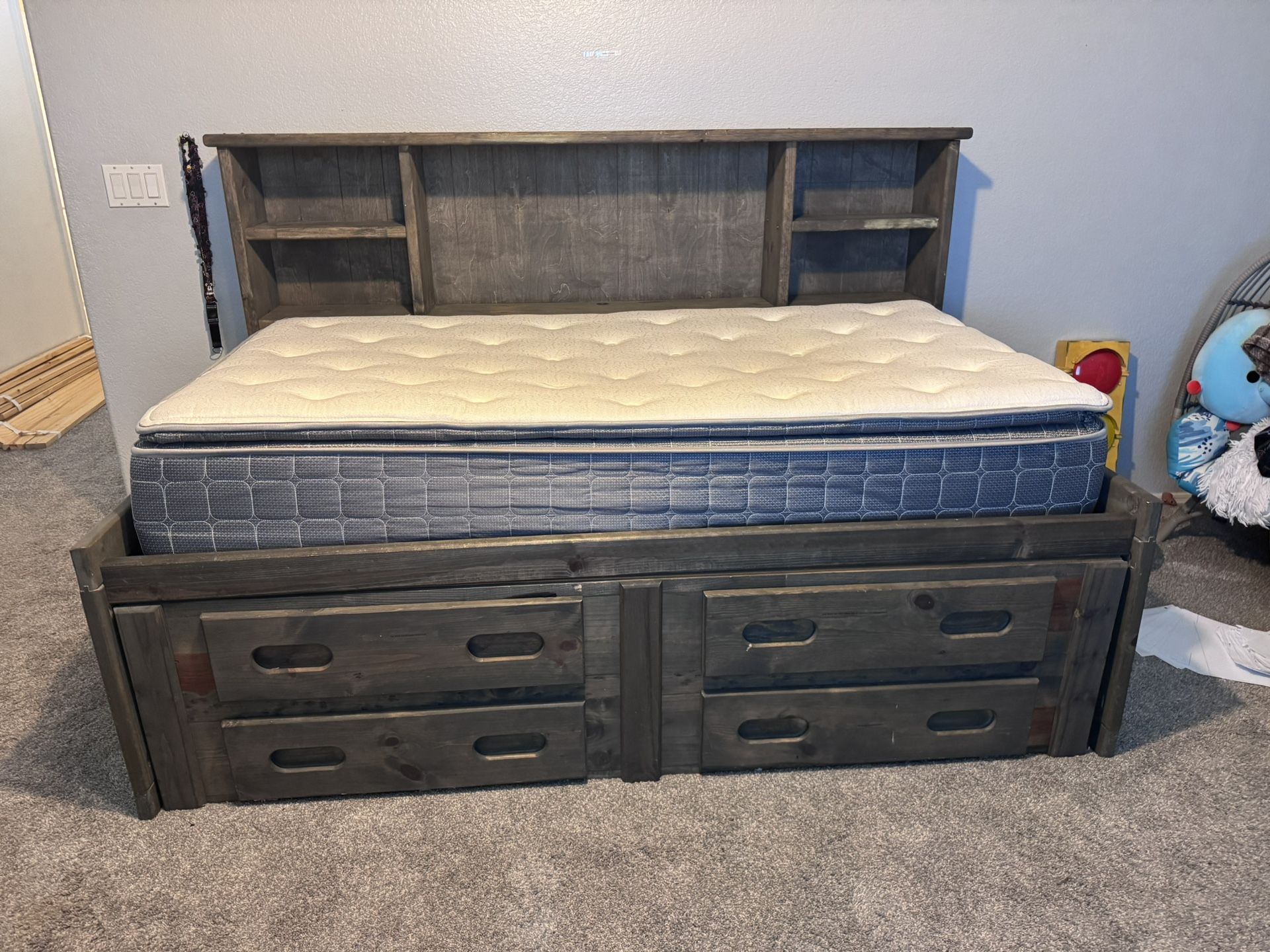 Twin Bed With Cubby, drawers, And Shelves