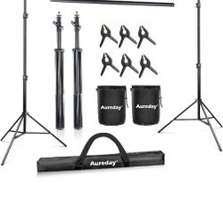 Aureday Backdrop Stand, 10x8.5ft Adjustable Photo Backdrop Stand for Parties, Heavy Duty Background Stand with Travel Bag, 6 Backdrop Clamps, 4 Crossb