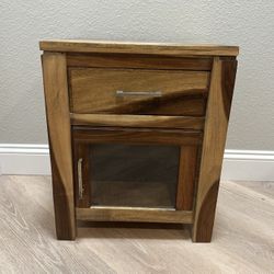 Nightstand/ End Table Solid Wood With Drawer & Glass Door