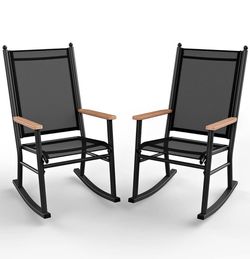 Outdoor Rocking Chairs Set of 2,Upgraded High Back Patio Rocking Chair Set,Breathable Textilene Fabr