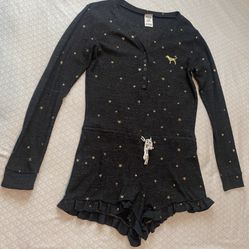 Pink Victorias Secret Gold Stars Pajama Romper Sz M