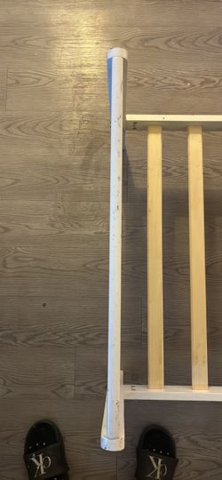 White Metal Bed Frame with Wood Slats