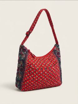 ​Vintage Quilted Cotton Paisley Crossbody Shoulder Bag Red Blue Boho Retro