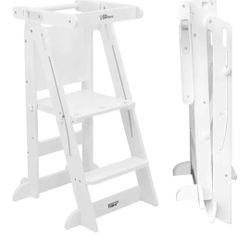 Little Partners Learn 'NFold Learning Tower Foldable Toddler Platform Baby Kitchen Stool, Children's Folding Kitchen StoolHelper Adjustable Ladder for