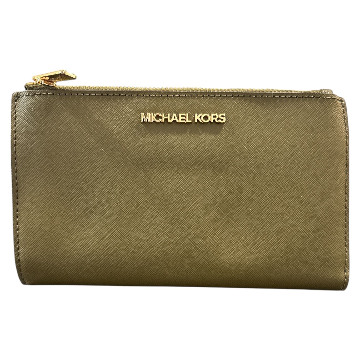 Michael Kors Jet Set Travel Double Zip Leather Wristlet Wallet Green NWOT