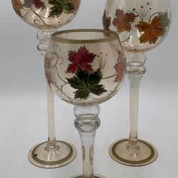 Three autumn decorated glass hurricane - candle holders