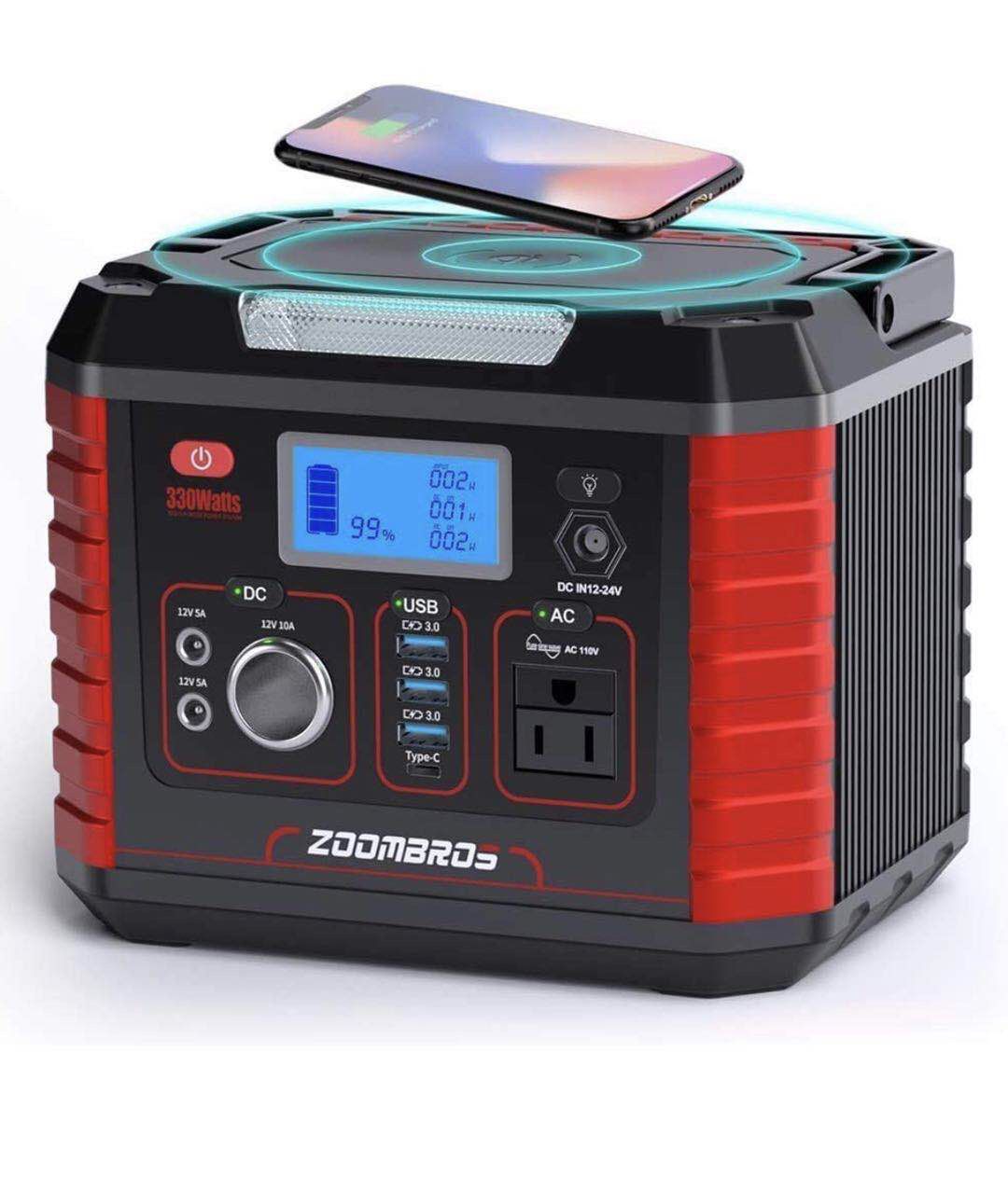 330W Portable Power Station, 289WH Solar Generator CPAP Backup Lithium Battery Pack with 110V Pure Sine Wave AC Outlet, Wireless Charger, QC3.0 USB,