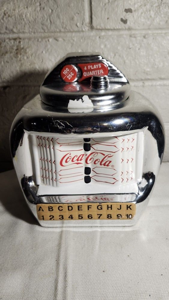 Vtg Coca Cola Brand Cookie Jar Silver Juke Box by Gibson